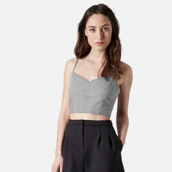 Topshop Black White Gingham Crop Bralette Bra Top - Picture 2 of 9
